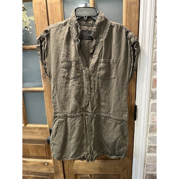 Sanctuary Anthropologie Cargo Shorts Romper Olive Green Medium Drawstring Waist - Picture 1 of 8